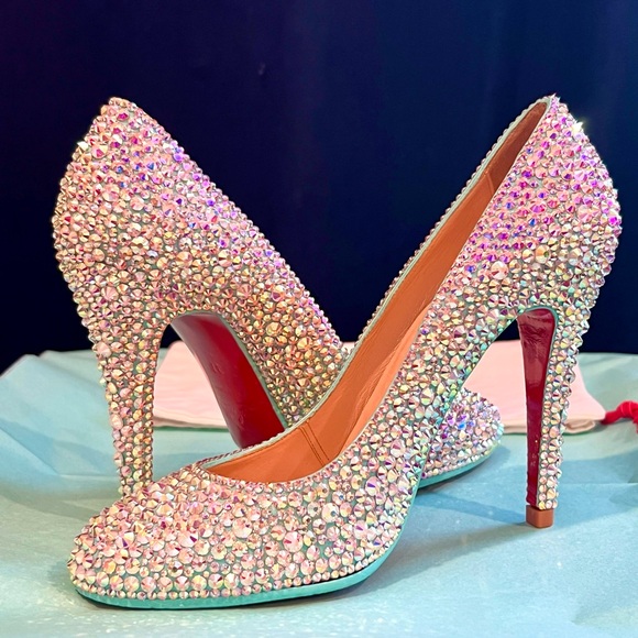 Christian Louboutin Shoes - Christian Louboutin Tiffany Blue Swarovski Crystal Strass Heels Size 37